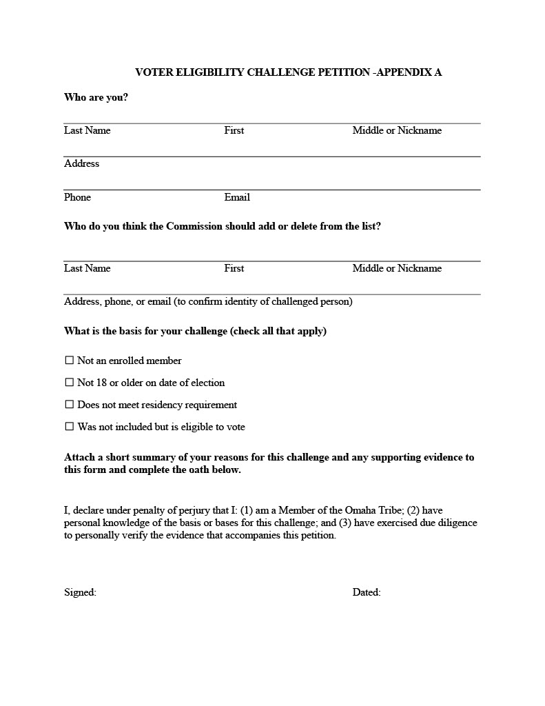 Voter Eligibility Challenge Petition - Omaha Tribe of Nebraska