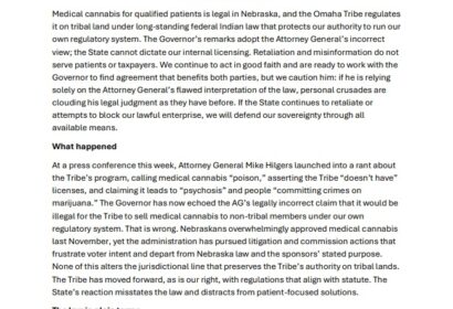 Omaha Tribe Statement on Governor Pillen and Attorney General Hilger’s Remarks