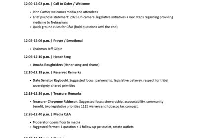 The Omaha Tribe of Nebraska press conference at the Nebraska State Capitol Rotunda, Lincoln 12:00 p.m., Thursday, January 15, 2026.