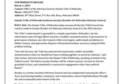 Omaha Tribe of Nebraska Endorses Jocelyn Brasher for Nebraska Attorney General