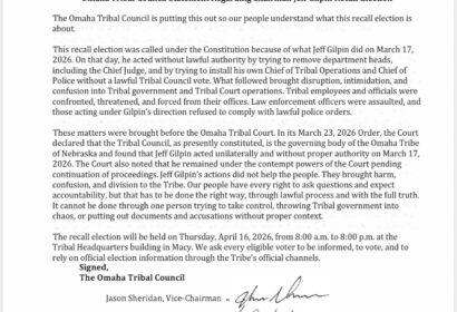 Omaha Tribal Council Statement Recall Election