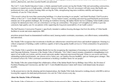 Omaha Tribe of Nebraska Celebrates Indian Health Service Award to Strengthen Health Care Workforce Housing
