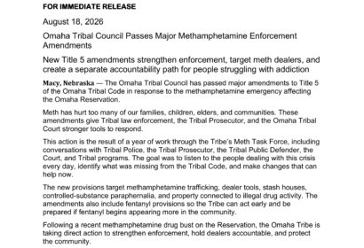 Omaha Tribal Council Passes Major Methamphetamine Enforcement Amendments