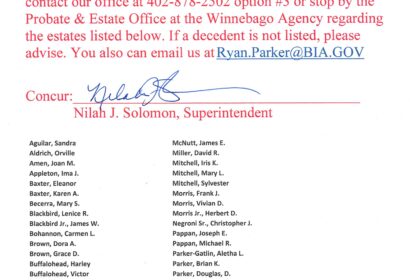 Winnebago Agency Public Notice Probate Cases